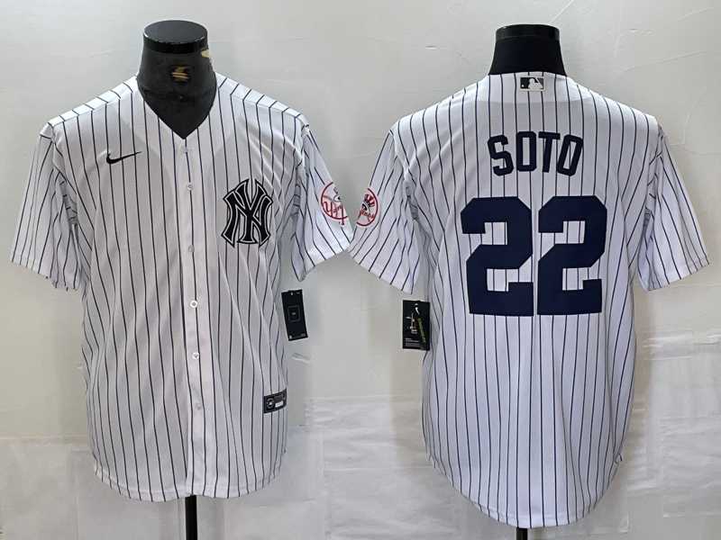 Mens New York Yankees #22 Juan Soto Name White With Patch 2024 Cool Base Stitched Jersey->new york yankees->MLB Jersey